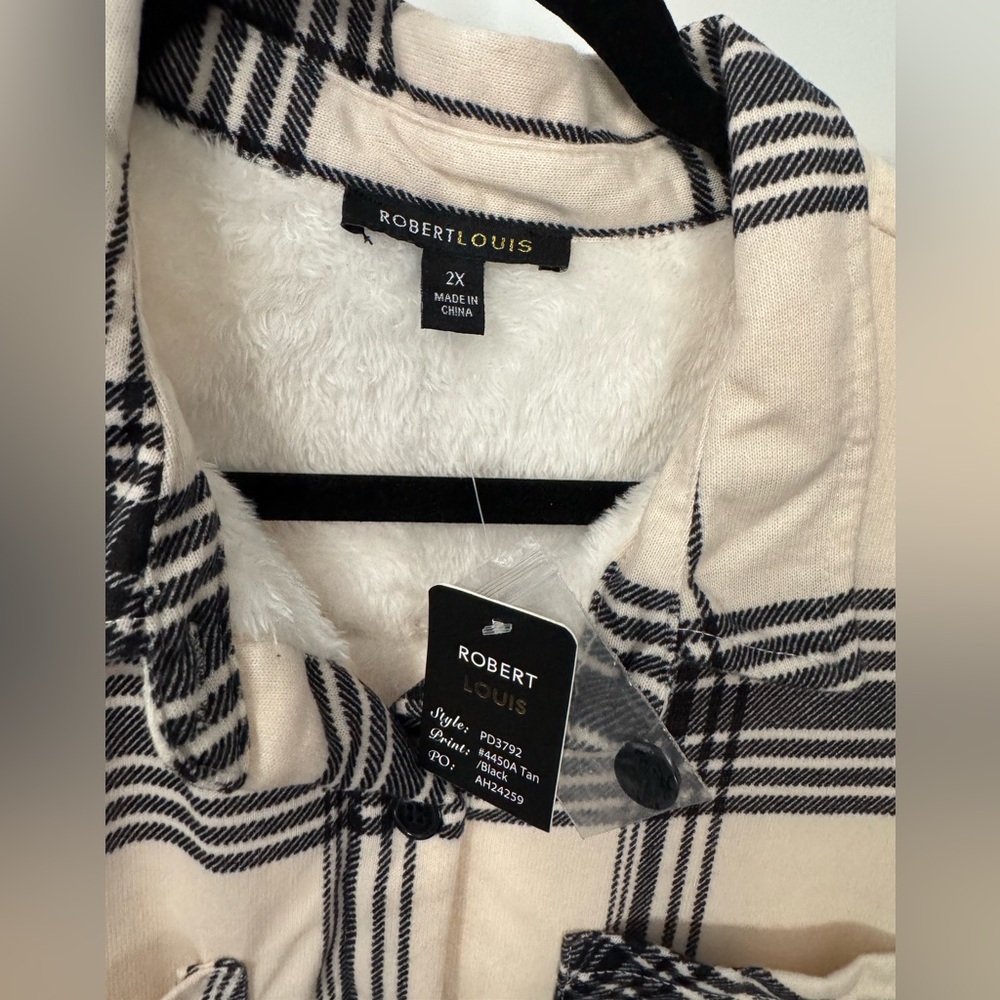 ROBERT LOUIS Sherpa Lined Button-Down Shacket Size 2X Jacket NEW - Picture 2 of 5